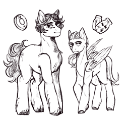 Size: 2048x2048 | Tagged: safe, artist:karamboll, imported from derpibooru, earth pony, pegasus, pony, crossover, fluffy, full body, high res, identity v, male, naib subedar, norton campbell, piercing, ponified, ponytail, scar