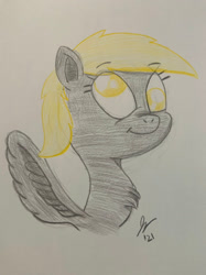 Size: 1280x1707 | Tagged: safe, artist:jesslmc16, imported from derpibooru, derpy hooves, pegasus, pony, chest fluff, colored, colored pencil drawing, drawing, female, mare, signature, smiling, solo, traditional art