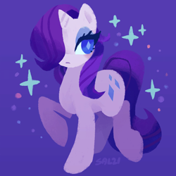 Size: 540x540 | Tagged: safe, artist:salison, imported from derpibooru, rarity, pony, unicorn, female, hair over one eye, mare, raised leg, signature, simple background, solo, stars