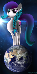 Size: 1568x3129 | Tagged: safe, artist:qnighter, imported from derpibooru, oc, oc only, oc:aurora starling, pony, earth, female, galaxy, light, looking at you, magic, smiling, solo, stars, universe