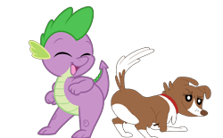 Size: 800x497 | Tagged: safe, artist:joey darkmeat, artist:porygon2z, imported from derpibooru, spike, winona, dog, dragon, butt, butt shake, female, interspecies, male, pets in love, plot, shipping, simple background, spinona, straight, transparent background