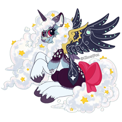 Size: 1500x1500 | Tagged: safe, artist:ghostfox, imported from derpibooru, oc, oc only, alicorn, original species, pony, alicorn oc, celestial, cloud, cute, female, fluffy, fluffy hair, fluffy tail, hooves, horn, magic, simple background, solo, tail, timid, transparent background, tsundere, wings