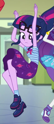 Size: 399x918 | Tagged: safe, imported from derpibooru, screencap, rarity, sci-twi, sunset shimmer, twilight sparkle, human, do it for the ponygram!, equestria girls, equestria girls series, spoiler:eqg series (season 2), canterlot high, clothes, cropped, cute, female, geode of telekinesis, glasses, legs, magical geodes, offscreen character, ponytail, shoes, skirt, skirt lift, socks