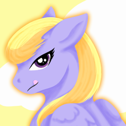 Size: 300x300 | Tagged: safe, artist:cmrowka, imported from derpibooru, cloud kicker, pegasus, pony, female, icon, licking, licking lips, looking at you, tongue out, yellow background