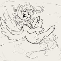 Size: 4000x4000 | Tagged: safe, artist:miokomata, imported from derpibooru, fluttershy, pegasus, pony, absurd resolution, aside glance, blushing, chest fluff, cute, daaaaaaaaaaaw, female, flying, freckles, freckleshy, grayscale, looking at you, mare, monochrome, open mouth, open smile, shyabetes, simple background, sketch, smiling, smiling at you, solo, spread wings, white background, wings