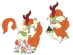 Size: 2915x2204 | Tagged: safe, artist:icey, imported from derpibooru, autumn blaze, kirin, ash, awwtumn blaze, clothes, crying, cute, female, fire, floppy ears, frown, high res, kirin problems, open mouth, sad, sadorable, shocked, shocked expression, simple background, socks, solo, striped socks, white background