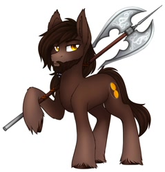 Size: 1914x2000 | Tagged: safe, artist:zahsart, imported from derpibooru, oc, oc only, oc:jokul, earth pony, pony, axe, simple background, solo, unshorn fetlocks, weapon, white background