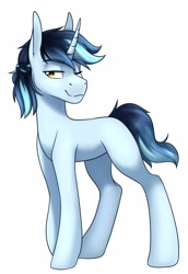 Size: 2364x3428 | Tagged: safe, artist:zahsart, imported from derpibooru, oc, oc only, oc:quintin sorrel, pony, unicorn, high res, looking at you, one eye closed, simple background, smiling, solo, white background, wink