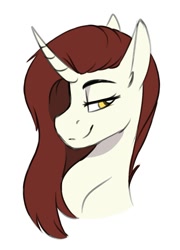 Size: 895x1241 | Tagged: safe, artist:zahsart, imported from derpibooru, oc, oc only, pony, unicorn, curved horn, horn, lidded eyes, rule 63, simple background, solo, white background