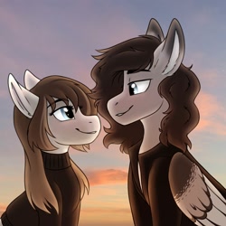 Size: 2000x2000 | Tagged: safe, artist:zahsart, imported from derpibooru, oc, oc only, oc:hickory, oc:vantage, earth pony, pegasus, pony, clothes, high res, shirt, smiling, sweater