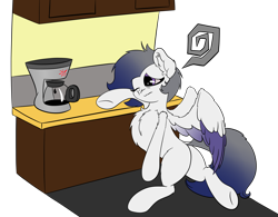 Size: 3840x3000 | Tagged: safe, artist:beigedraws, imported from derpibooru, oc, oc only, oc:misty, pegasus, pony, chest fluff, coffee machine, ear fluff, high res, simple background, solo, transparent background