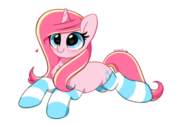 Size: 4752x3329 | Tagged: safe, artist:kittyrosie, imported from derpibooru, oc, oc only, oc:rosa flame, pony, unicorn, chest fluff, clothes, cute, heart eyes, horn, ocbetes, simple background, socks, solo, striped socks, unicorn oc, white background, wingding eyes
