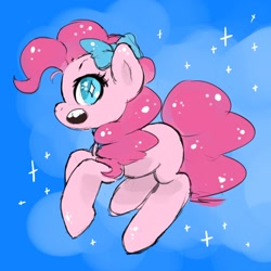 Size: 1280x1280 | Tagged: safe, artist:queen-fia, imported from derpibooru, pinkie pie, earth pony, pony, bow, female, hair bow, mare, missing cutie mark, solo, starry eyes, wingding eyes