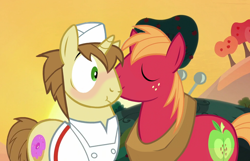 Size: 1024x661 | Tagged: safe, artist:queenderpyturtle, edit, edited screencap, imported from derpibooru, screencap, big macintosh, donut joe, pony, gay, kissing, male, shipping