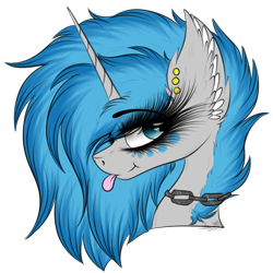 Size: 2045x2041 | Tagged: safe, artist:beamybutt, imported from derpibooru, oc, oc only, oc:moonbeam, pony, unicorn, :p, chains, ear fluff, ear piercing, eyelashes, female, high res, horn, mare, piercing, simple background, solo, tongue out, transparent background, unicorn oc