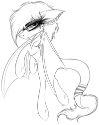 Size: 2755x3459 | Tagged: safe, artist:beamybutt, imported from derpibooru, oc, oc only, bat pony, pony, bat pony oc, bat wings, ear fluff, female, high res, lineart, mare, monochrome, solo, wings