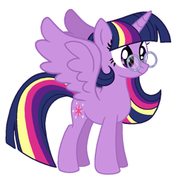 Size: 851x864 | Tagged: safe, artist:madlilon2051, imported from derpibooru, twilight sparkle, alicorn, pony, alternate design, base used, eyelashes, female, glasses, horn, mare, simple background, smiling, solo, transparent background, twilight sparkle (alicorn), wings