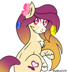 Size: 898x943 | Tagged: safe, artist:madlilon2051, imported from derpibooru, oc, oc only, butterfly, earth pony, pony, commission, ear fluff, earth pony oc, eyelashes, female, mare, simple background, smiling, solo, transparent background, unshorn fetlocks, ych result