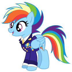 Size: 871x869 | Tagged: safe, artist:madlilon2051, imported from derpibooru, rainbow dash, pegasus, pony, alternate design, base used, clothes, eyelashes, female, folded wings, full body, mare, multicolored hair, multicolored mane, multicolored tail, necktie, open mouth, open smile, rainbow hair, rainbow tail, simple background, smiling, solo, standing, suit, tail, transparent background, wings