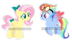 Size: 830x470 | Tagged: safe, artist:just-silvushka, imported from derpibooru, fluttershy, rainbow dash, pegasus, pony, alternate hairstyle, base used, bow, duo, eyelashes, female, goggles, hair bow, mare, simple background, tail, tail bow, transparent background