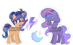 Size: 887x550 | Tagged: safe, artist:just-silvushka, imported from derpibooru, oc, alicorn, pony, alicorn oc, base used, duo, ethereal mane, eyelashes, female, horn, magical lesbian spawn, mare, offspring, parent:flash sentry, parent:princess luna, parent:twilight sparkle, parents:flashlight, parents:twiluna, simple background, smiling, starry mane, transparent background, wings