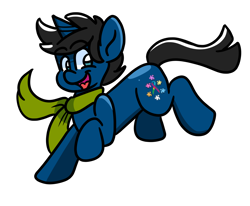 Size: 2094x1728 | Tagged: safe, artist:tranzmuteproductions, imported from derpibooru, oc, oc only, pony, unicorn, clothes, horn, male, scarf, simple background, smiling, solo, stallion, unicorn oc, white background