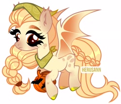 Size: 3115x2679 | Tagged: safe, artist:herusann, imported from derpibooru, oc, oc only, bat, bat pony, pony, base used, bat pony oc, bat wings, eyelashes, female, hat, high res, hoof polish, mare, neckerchief, pumpkin, simple background, smiling, white background, wings