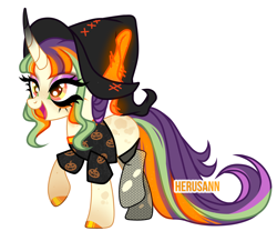 Size: 6000x5000 | Tagged: safe, artist:herusann, imported from derpibooru, oc, oc only, pony, unicorn, base used, clothes, eyelashes, female, hat, hoof polish, horn, makeup, mare, raised hoof, simple background, smiling, socks, unicorn oc, white background, witch hat