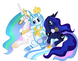 Size: 12569x9925 | Tagged: safe, artist:pridark, imported from derpibooru, princess celestia, princess luna, oc, oc:princess argenta, alicorn, pony, absurd resolution, alicorn oc, argentina, empanada, food, horn, mate, nation ponies, pascualina, ponified, royal sisters, siblings, simple background, sisters, transparent background, trio, wings