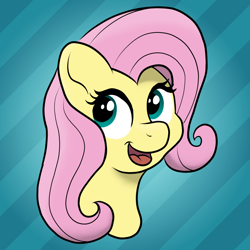 Size: 1134x1134 | Tagged: safe, artist:doodledonutart, imported from derpibooru, fluttershy, pony, abstract background, aside glance, bust, cute, female, icon, looking at you, mare, open mouth, open smile, portrait, shyabetes, smiling, solo, three quarter view