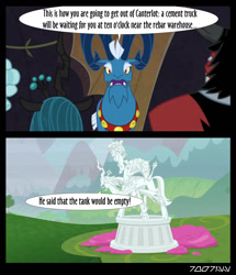 Size: 1288x1496 | Tagged: safe, edit, edited screencap, editor:teren rogriss, imported from derpibooru, screencap, cozy glow, grogar, lord tirek, queen chrysalis, centaur, changeling, changeling queen, pegasus, sheep, taur, frenemies (episode), the ending of the end, evil lair, female, grogar's lair, lair, legion of doom, legion of doom statue, petrification, reference to another series