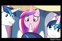 Size: 1288x858 | Tagged: safe, edit, edited screencap, editor:teren rogriss, imported from derpibooru, screencap, princess cadance, shining armor, alicorn, unicorn, a canterlot wedding, implied discord, multeity, self paradox