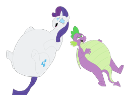 Size: 2592x1944 | Tagged: safe, artist:princebluemoon3, color edit, edit, editor:derpyfannumber2, imported from derpibooru, rarity, spike, dragon, pony, unicorn, belly, big belly, colored, duo, eyes closed, fat, fat spike, female, lying down, male, on back, open mouth, open smile, raritubby, shipping, simple background, smiling, sparity, straight, stuffed, transparent background