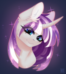 Size: 1830x2060 | Tagged: safe, artist:elektra-gertly, imported from derpibooru, twilight velvet, pony, unicorn, bust, curved horn, ear fluff, eye clipping through hair, horn, looking at you, portrait, solo