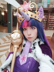 Size: 715x953 | Tagged: safe, imported from derpibooru, twilight sparkle, human, big crown thingy, clothes, cosplay, costume, element of magic, irl, irl human, jewelry, photo, regalia, scepter, twilight scepter