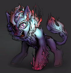 Size: 3058x3130 | Tagged: safe, artist:blazingstred, imported from derpibooru, oc, oc:night glow, kirin, nirik, angry, anime style, badass, comic style, commission, fire, high res, kirin oc, mane on fire, partial nirik, sharp teeth, simple background, tail, tail of fire, teeth, transformation, ych result