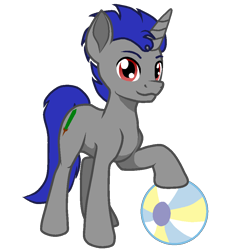 Size: 1000x1000 | Tagged: safe, artist:zeka10000, imported from derpibooru, oc, oc only, oc:enigan, pony, unicorn, derpibooru community collaboration, 2022 community collab, ball, beach ball, looking at you, male, simple background, smiling, solo, stallion, transparent background, vector