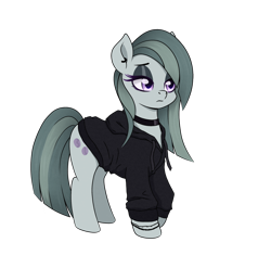 Size: 1400x1315 | Tagged: safe, alternate version, artist:ravenirik, imported from derpibooru, marble pie, earth pony, pony, alone, choker, clothes, ear piercing, earring, emo, eyeshadow, female, frown, hoodie, jewelry, makeup, mare, piercing, simple background, solo, transparent background