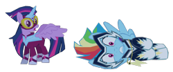 Size: 1280x533 | Tagged: safe, artist:benpictures1, imported from derpibooru, masked matter-horn, rainbow dash, twilight sparkle, zapp, alicorn, pegasus, pony, power ponies (episode), cute, dashabetes, duo, duo female, female, inkscape, open mouth, power ponies, shocked, simple background, teeth, transparent background, twiabetes, twilight sparkle (alicorn), vector, white background