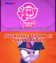 Size: 1614x1807 | Tagged: safe, imported from derpibooru, twilight sparkle, alicorn, once upon a zeppelin, season 1, season 7, angry, op is a duck, op is trying to start shit, ragelight sparkle, twilight sparkle (alicorn), vulgar