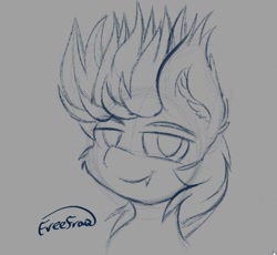 Size: 727x668 | Tagged: safe, artist:freefraq, imported from derpibooru, oc, oc only, oc:devin, bat pony, pony, art, bust, fangs, looking at you, male, mane, portrait, sketch, smiling, smug, solo, spiky mane, watermark