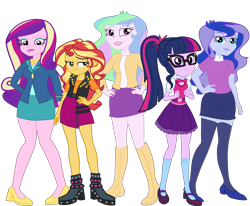 Size: 6675x5500 | Tagged: safe, artist:gmaplay, imported from derpibooru, princess cadance, princess celestia, princess luna, sci-twi, sunset shimmer, twilight sparkle, equestria girls, equestria girls series, friendship games, alternate design, clothes, dean cadance, principal celestia, simple background, socks, stockings, thigh highs, transparent background, vice principal luna