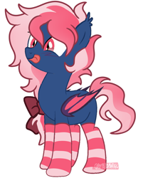 Size: 2048x2552 | Tagged: safe, artist:batxic, imported from derpibooru, oc, oc only, bat pony, pony, bat pony oc, clothes, cute, daaaaaaaaaaaw, female, happy, high res, mare, ocbetes, show accurate, simple background, socks, solo, striped socks, tongue out, white background