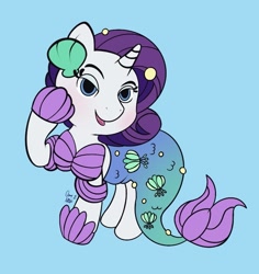 Size: 937x992 | Tagged: safe, artist:amynewblue, imported from derpibooru, rarity, pony, unicorn, blushing, clothes, costume, dress, female, gradient background, lidded eyes, looking at you, mare, mermarity, nightmare night costume, rarity's mermaid dress, solo