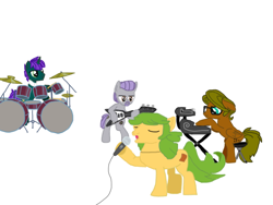 Size: 2048x1536 | Tagged: safe, artist:chanyhuman, idw, imported from derpibooru, earth pony, pegasus, pony, unicorn, band, deviantart, drummer, drums, electric guitar, group, guitar, hippie, keyboard, musical instrument, parody, ponified, simple background, singer, the doors, white background