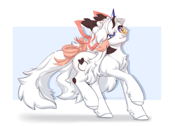 Size: 4000x2900 | Tagged: safe, artist:avroras_world, imported from derpibooru, oc, oc only, butterfly, pony, unicorn, bow, commission, female, fluffy, full body, high res, horn, mare, simple background, smiling, unicorn oc