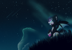 Size: 3010x2100 | Tagged: safe, artist:star-theft, imported from derpibooru, oc, oc only, oc:neo starstorm, bat pony, pony, bat pony oc, high res, meteor, night, solo, stars