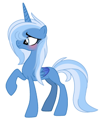 Size: 1256x1544 | Tagged: safe, artist:princess-kitsune-tsu, imported from derpibooru, oc, oc only, alicorn, pony, alicorn oc, blushing, female, folded wings, full body, horn, mare, not trixie, offspring, parent:jack pot, parent:princess luna, raised hoof, show accurate, simple background, smiling, solo, standing, tail, transparent background, two toned mane, two toned tail, wings