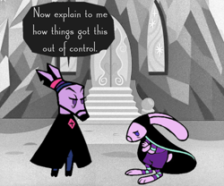 Size: 600x500 | Tagged: safe, edit, edited screencap, imported from derpibooru, screencap, starlight glimmer, twilight sparkle, deer, rabbit, animal, chicory: a colorful tale, crossover, desaturated, furry, game, species swap, speech bubble, text, twilight's castle