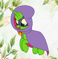 Size: 1217x1249 | Tagged: safe, artist:sunmint234, imported from derpibooru, original species, plant pony, pony, unicorn, crossover, female, flying, green, green shadow, leaf, mare, plant, plants vs zombies, ponified, pvz heroes